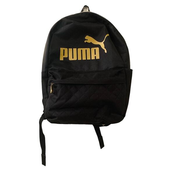 PUMA Black and Gold Logo Backpack Mesh Back Adjustable Straps - Picture 1 of 9